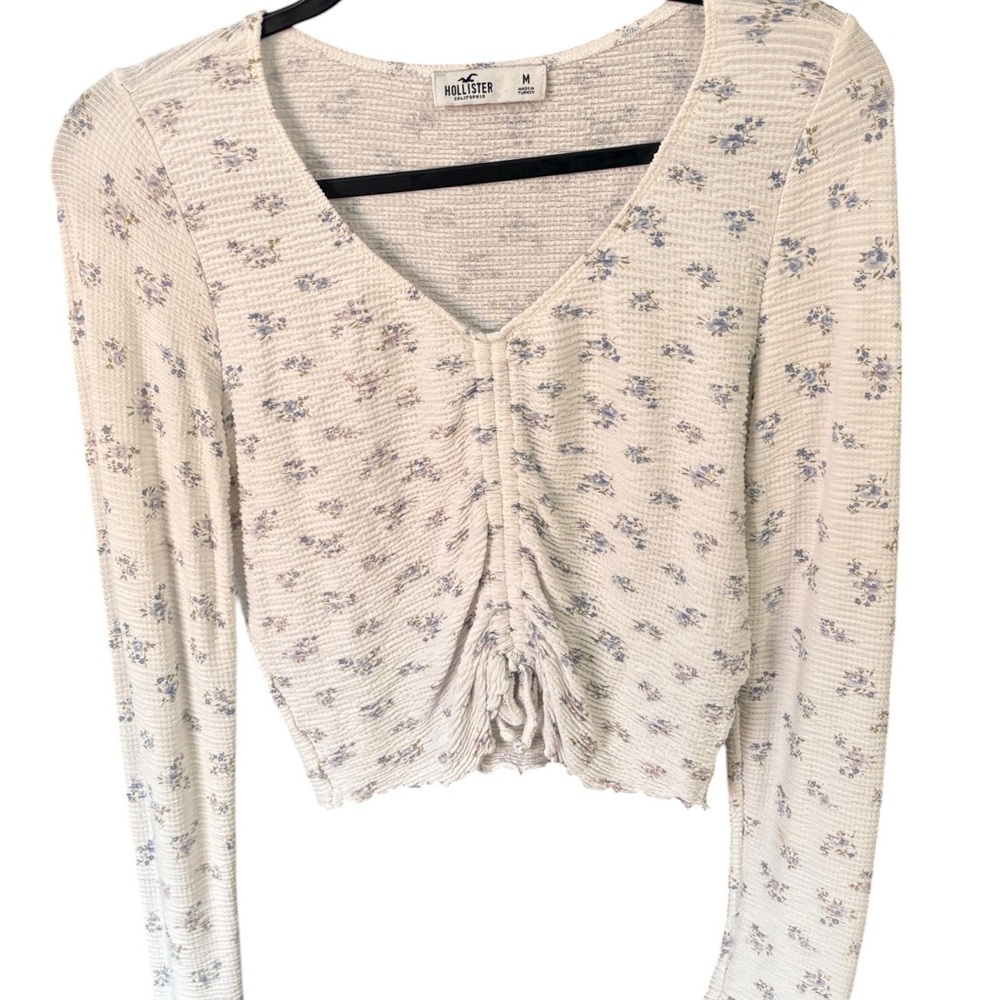 Hollister White Floral Crop Top